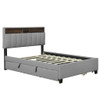 Full Size Upholstered Platform Bed With Storage Headboard, Twin Size Trundle & 2 Drawers And A Set Of Sockets & USB Ports - Gray