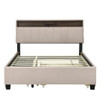 Queen Size Upholstered Platform Bed With Storage Headboard, Twin Long Size Trundle & 2 Drawers And A Set Of Sockets & USB Ports - Beige