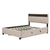 Queen Size Upholstered Platform Bed With Storage Headboard, Twin Long Size Trundle & 2 Drawers And A Set Of Sockets & USB Ports - Beige