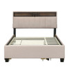 Full Size Upholstered Platform Bed With Storage Headboard, Twin Size Trundle & 2 Drawers And A Set Of Sockets & USB Ports - Beige