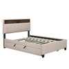 Full Size Upholstered Platform Bed With Storage Headboard, Twin Size Trundle & 2 Drawers And A Set Of Sockets & USB Ports - Beige