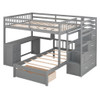 Full Over Twin Bunk Bed With Desk, Drawers And Shelves - Gray