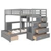 Full Over Twin Bunk Bed With Desk, Drawers And Shelves - Gray