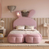 Twin Size Upholstered Platform Bed With Cartoon Ears Shaped Headboard And Light - Pink