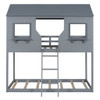 Twin Over Twin Bunk Bed With Roof, Window, Guardrail, Ladder - Gray