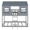 Twin Over Twin Bunk Bed With Roof, Window, Guardrail, Ladder - Gray