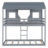 Twin Over Twin Bunk Bed With Roof, Window, Guardrail, Ladder - Gray