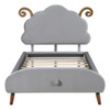 Twin Size Upholstered Platform Bed With Sheep Shaped Headboard - Gray