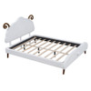 Full Size Upholstered Platform Bed With Sheep Shaped Headboard - White