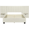 Queen Size Upholstered Platform Bed With Big Headboard - Beige