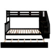 Twin Over Full Bunk Bed With Twin Size Trundle, Storage And Guard Rail For Bedroom - Espresso
