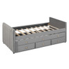 Twin Size Upholstered Daybed With Twin Size Trundle And Drawers - Gray