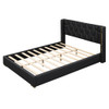 Queen Size Upholstered Platform Bed With Strips - Black