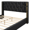 Full Size Upholstered Platform Bed With Strips - Black