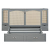 Full Size Murphy Bed With Drawer And Rattan Decoration - Gray