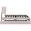 Queen Size Upholstered Platform Bed With 2 Drawers And 1 Trundle, Classic Strip Headboard Design - Pink