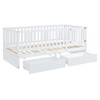 Twin Size Daybed With Fence Guardrails And 2 Drawers, Split Into Independent Floor Bed & Daybed - White