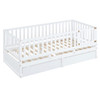 Twin Size Daybed With Fence Guardrails And 2 Drawers, Split Into Independent Floor Bed & Daybed - White