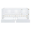 Twin Size Daybed With Fence Guardrails And 2 Drawers, Split Into Independent Floor Bed & Daybed - White