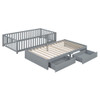 Twin Size Daybed With Fence Guardrails And 2 Drawers, Split Into Independent Floor Bed & Daybed - Gray