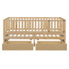 Twin Size Daybed With Fence Guardrails And 2 Drawers, Versatile Split Floor Bed & Daybed - Natural