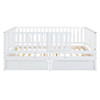 Full Size Daybed With Fence Guardrails And 2 Drawers, Convertible Floor Bed & Daybed - White