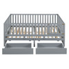 Full Size Daybed With Fence Guardrails And 2 Drawers - Gray