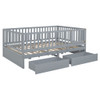 Full Size Daybed With Fence Guardrails And 2 Drawers - Gray