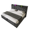 Queen Size Upholstered Bed, 360 Surround LED Function, Buttons / Apps / Remote Control, Hydraulic Storage Bed With USB Type-C Charging (Without Mattress) - Gray