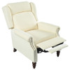 Push Back Recliner Chair Upholstered With Classic Wing Back And Solid Gourd-Shaped Legs For Living Room - Beige