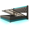 King Size Upholstered Bed, 360 Surround LED Function, Buttons / Apps / Remote Control, Hydraulic Storage Bed With USB Type-C Charging (Without Mattress) - Black
