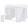 Full Size Loft Bed With Wardrobe, Desk And Shelves - White