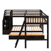 Twin Over Full L Shaped Bunk Bed With 3 Drawers, Ladder And Staircase - Espresso