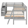 Twin Over Full L Shaped Bunk Bed & 3 Drawers, Ladder And Staircase - Gray
