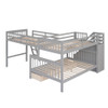 Twin Over Full L Shaped Bunk Bed & 3 Drawers, Ladder And Staircase - Gray