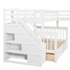 Twin Over Full L Shaped Bunk Bed With 3 Drawers, Ladder And Staircase - White