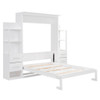 Full Size Murphy Wall Bed With Shelves, Drawers And LED Lights - White