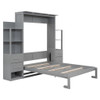 Full Size Murphy Wall Bed With Shelves, Drawers And LED Lights - Gray