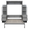 Full Size Murphy Wall Bed With Shelves, Drawers And LED Lights - Gray