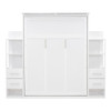 Queen Size Murphy Wall Bed With Shelves, Drawers And LED Lights - White