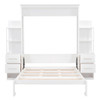 Queen Size Murphy Wall Bed With Shelves, Drawers And LED Lights - White