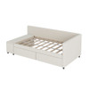 Twin L Shaped Upholstered Platform Bed With Storage And Drawers - Beige