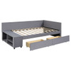 Twin L Shaped Upholstered Platform Bed With Storage Drawers - Gray