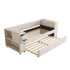 Twin Upholstered Bed With Storage And Twin Trundle, USB Charging Ports - Beige