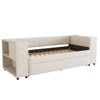 Twin Upholstered Bed With Storage And Twin Trundle, USB Charging Ports - Beige