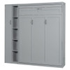 Full Size Murphy Wall Bed With Shelves, Wardrobe And LED Lights - Gray