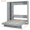 Full Size Murphy Wall Bed With Shelves, Wardrobe And LED Lights - Gray