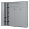 Full Size Murphy Wall Bed With Shelves, Wardrobe And LED Lights - Gray