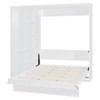 Full Size Murphy Wall Bed With Shelves, Wardrobe And LED Lights - White
