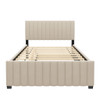 Full Size Elegant Upholstered Platform Bed With Twin Size Trundle - Beige